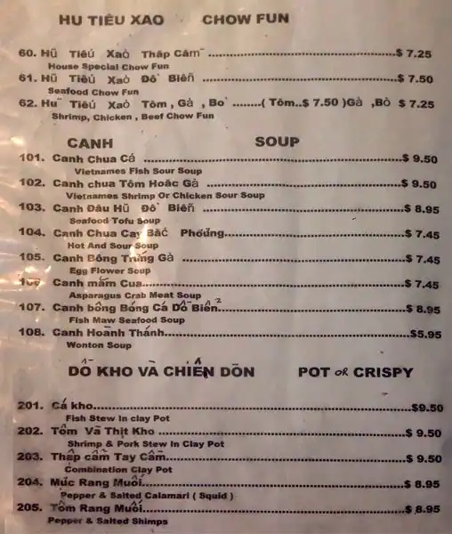 Menu of Pho Vietnam, Dalworthington Gardens, Arlington  