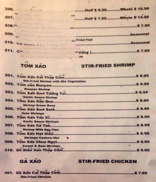 Menu of Pho Vietnam, Dalworthington Gardens, Arlington  