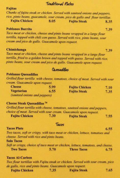 Menu of Poblanos Mexican Cafe, Downtown, Dallas  