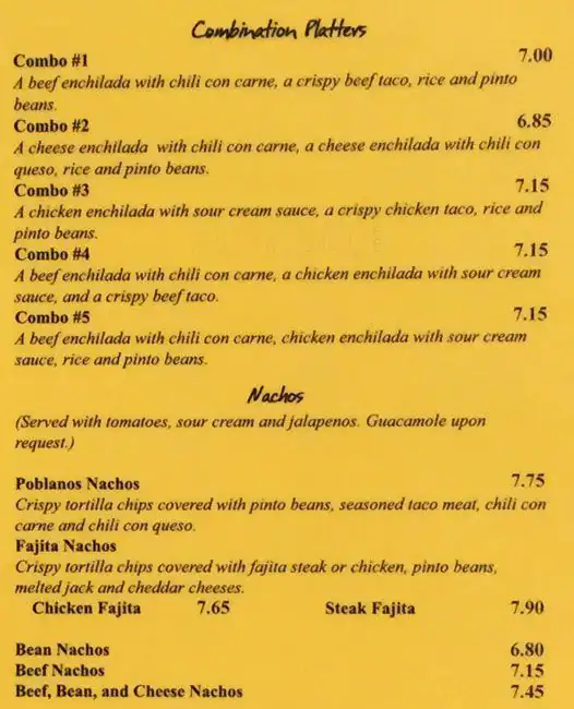 Menu of Poblanos Mexican Cafe, Downtown, Dallas  