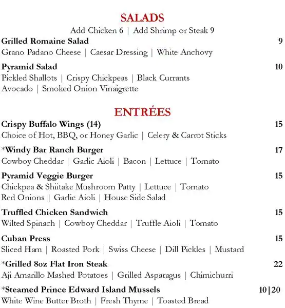 Menu of Pyramid Restaurant & Bar, Downtown, Dallas  