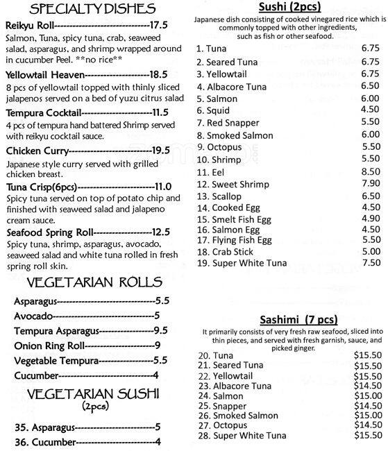 Menu of Reikyu, Northeast Dallas, Dallas  