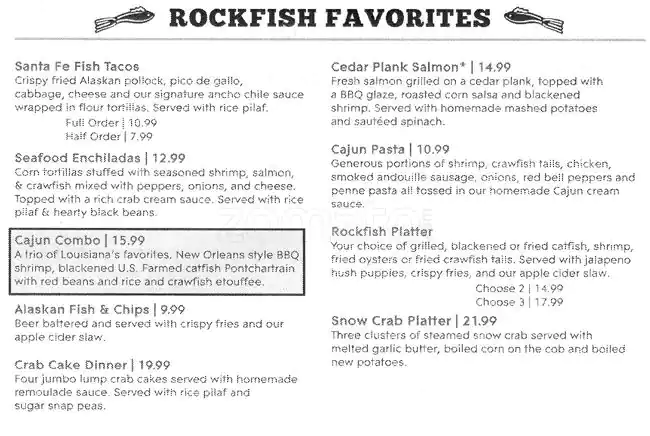 Menu of Rockfish Seafood Grill, Arlington, Arlington  