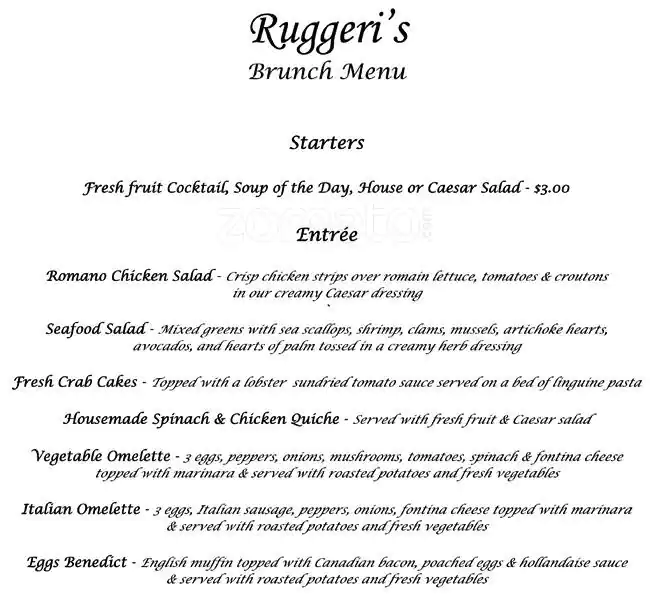 Menu of Ruggeri's, Preston Hollow, Dallas  