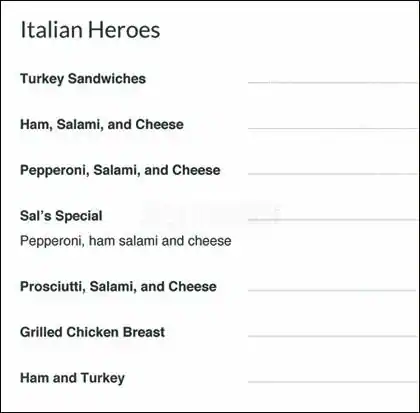 Menu of Sal's Pizza, Oak Lawn, Dallas  