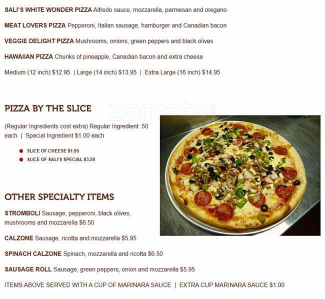 Menu of Sali's New York Style Pizza, Lochwood, Dallas  