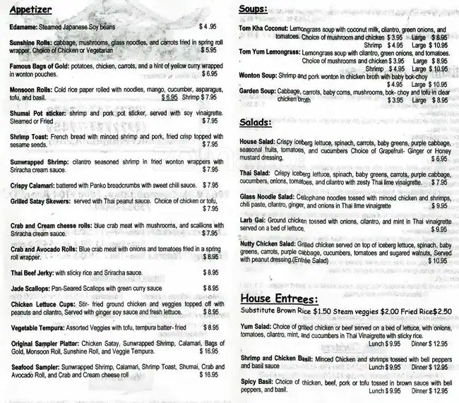 Menu of Silver Thai Cuisine, Allen, Allen  