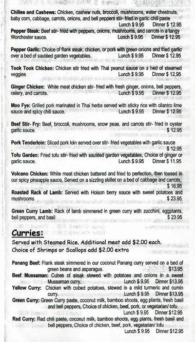 Menu of Silver Thai Cuisine, Allen, Allen  