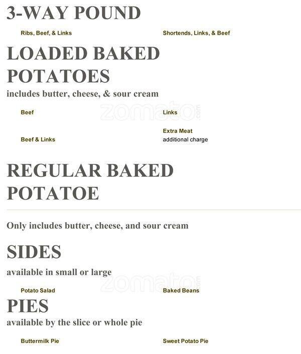 Menu of Smokey Joe's BBQ, Oak Cliff, Dallas  