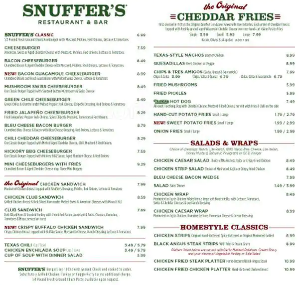 Menu of The Original Snuffer's Restaurant & Bar, Lower Greenville, Dallas  