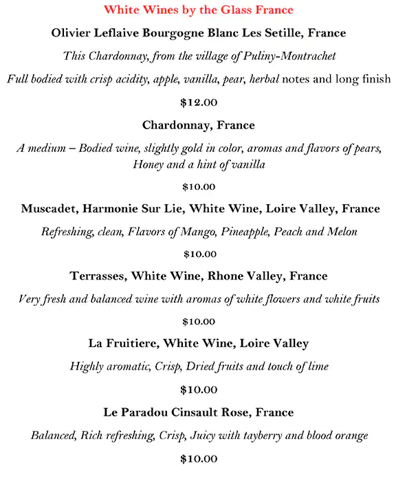 Menu of St. Martin's Wine Bistro, Lower Greenville, Dallas  