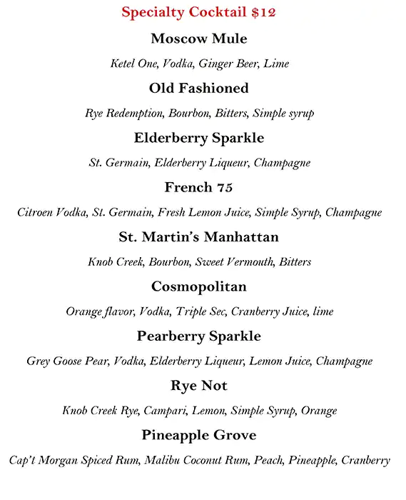 Menu of St. Martin's Wine Bistro, Lower Greenville, Dallas  