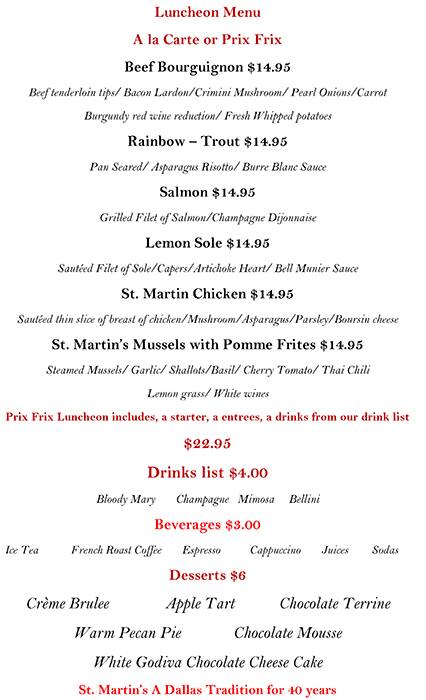 Menu of St. Martin's Wine Bistro, Lower Greenville, Dallas  