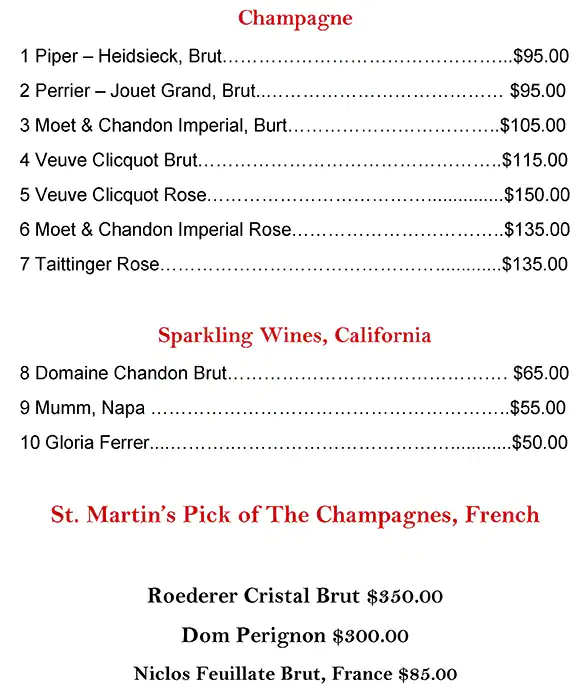 Menu of St. Martin's Wine Bistro, Lower Greenville, Dallas  