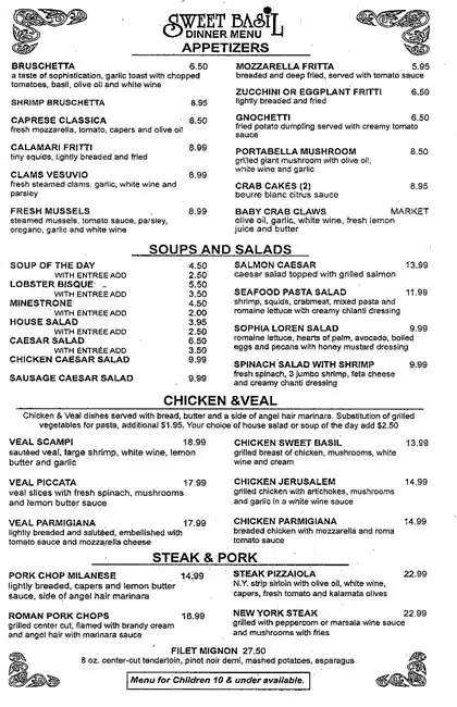 Menu of Sweet Basil Italian Grill and Bar, Far North Dallas, Dallas  