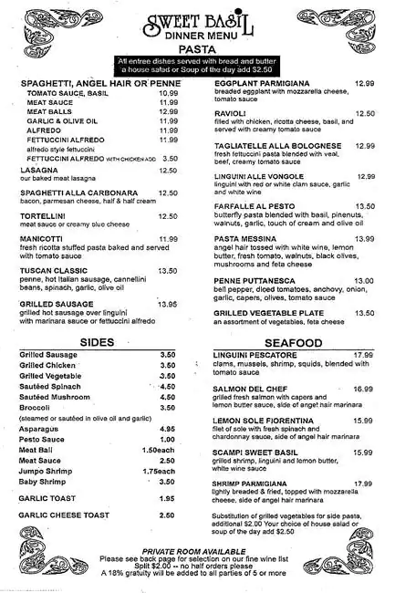 Menu of Sweet Basil Italian Grill and Bar, Far North Dallas, Dallas  