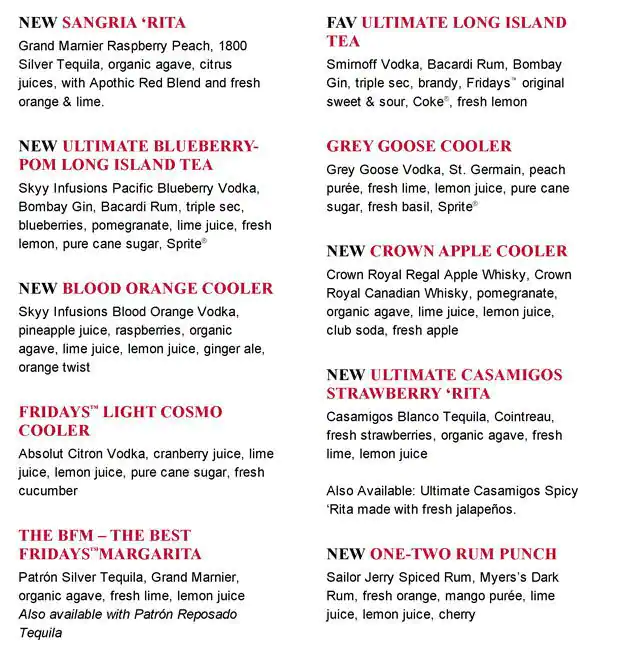 Menu of TGI Fridays, Downtown, Dallas  