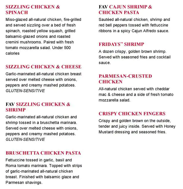 Menu of TGI Fridays, Downtown, Dallas  