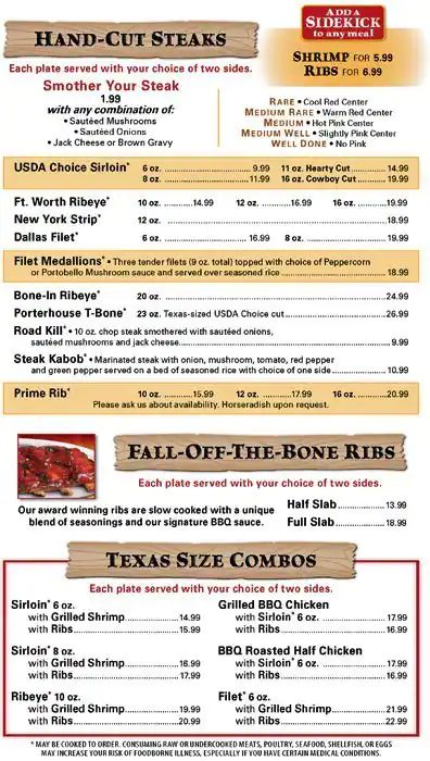 Menu of Texas Roadhouse, Bedford, Bedford  