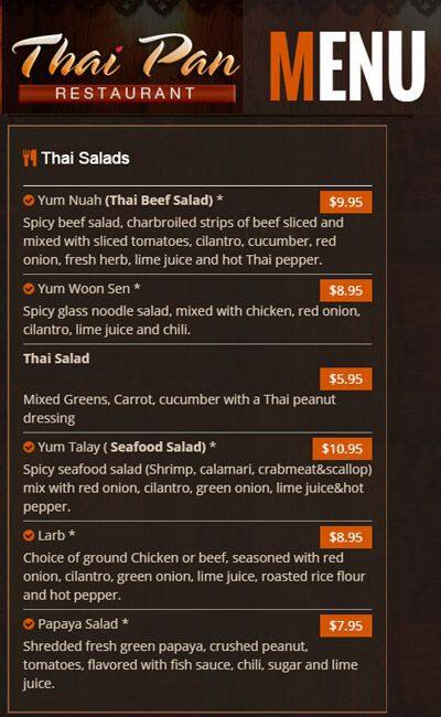 Menu of Thai Pan, Allen, Allen  