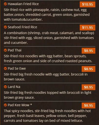 Menu of Thai Pan, Allen, Allen  