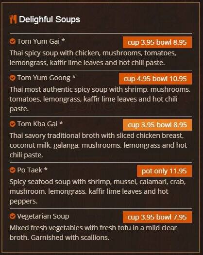 Menu of Thai Pan, Allen, Allen  