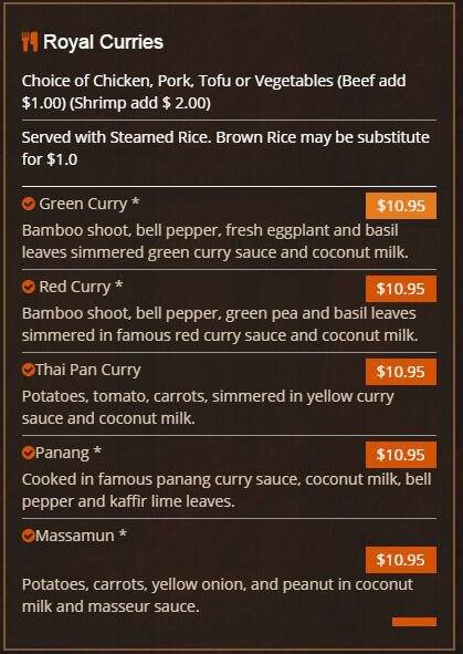 Menu of Thai Pan, Allen, Allen  