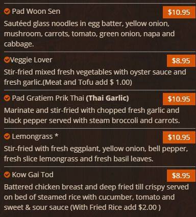 Menu of Thai Pan, Allen, Allen  