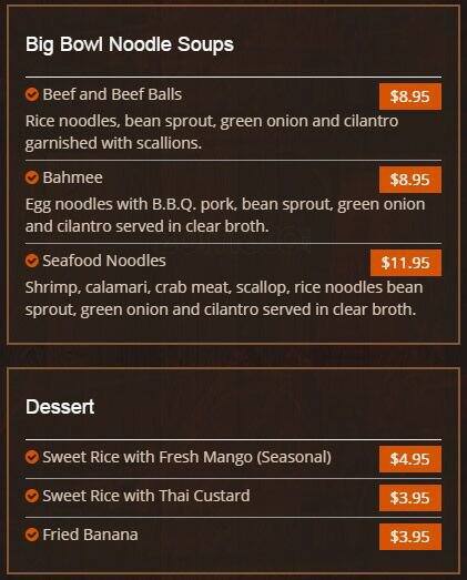 Menu of Thai Pan, Allen, Allen  