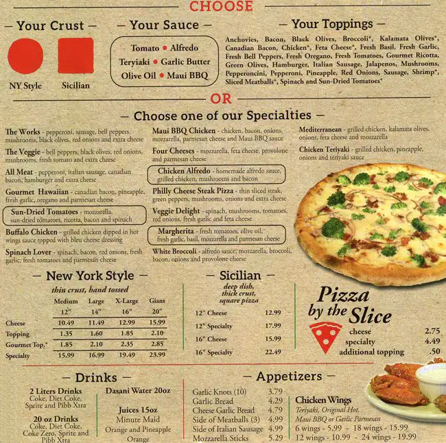 Menu of Tony's Pizza & Pasta, Far North Dallas, Dallas  