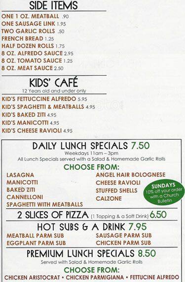 Menu of Tony's Pizza & Pasta, Bedford, Bedford  