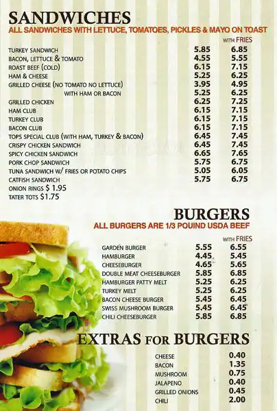 Menu of Tops Cafe, Oak Cliff, Dallas  