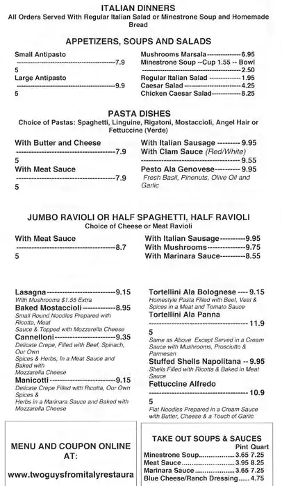 Menu of Two Guys From Italy, Northwest Dallas, Dallas  