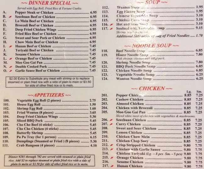 Menu of Valentino Chinese, Oak Cliff, Dallas  