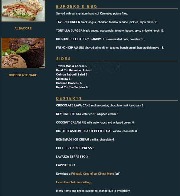Menu of Victory Tavern, Victory Park, Dallas  