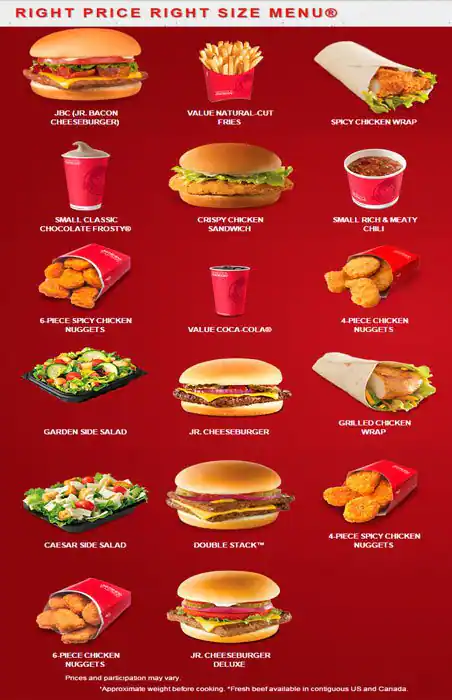 Menu of Wendy's, Lake Highlands, Dallas  