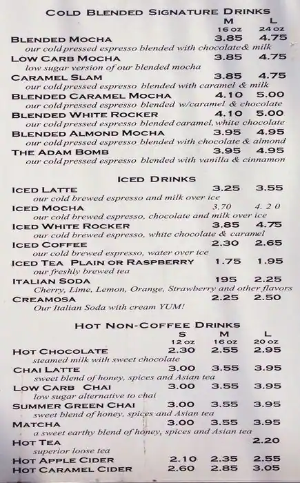 Menu of White Rock Coffee, Lake Highlands, Dallas  