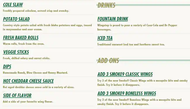 Menu of Wingstop, Oak Lawn, Dallas  