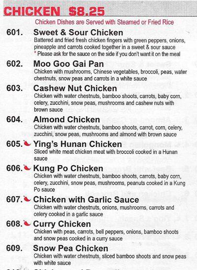 Menu of Ying Cafe, Garland, Arlington  