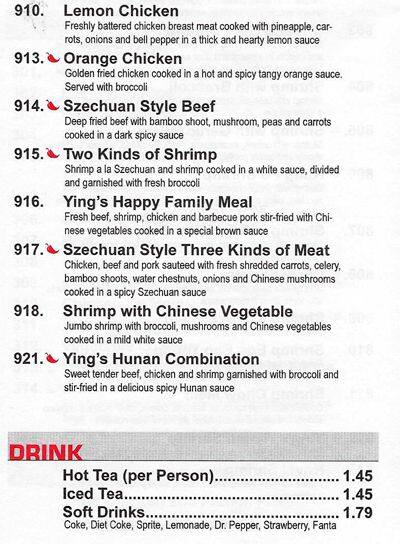 Menu of Ying Cafe, Garland, Arlington  