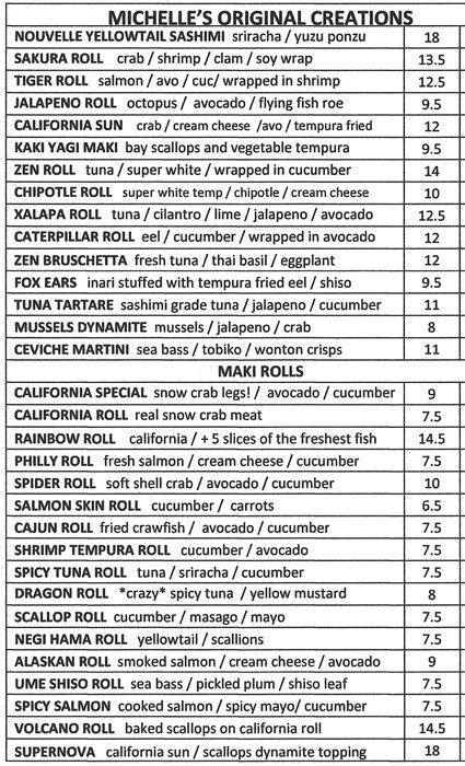 Menu of Zen Sushi, Bishop Arts District, Dallas  