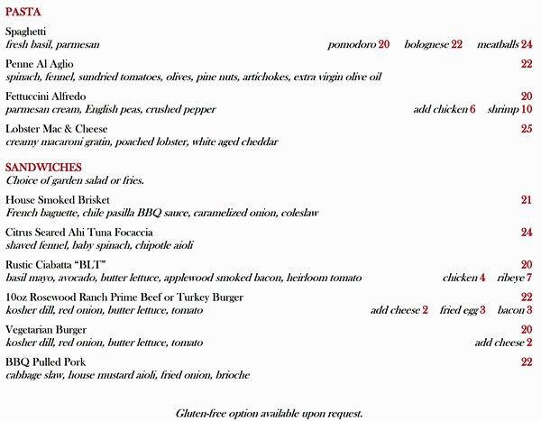 Menu of The Conservatory - The Crescent Hotel, Uptown, Dallas  