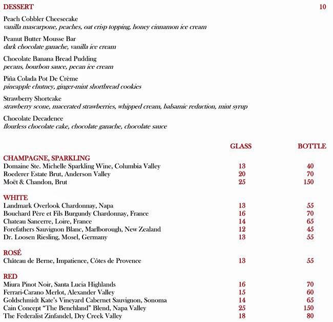 Menu of The Conservatory - The Crescent Hotel, Uptown, Dallas  