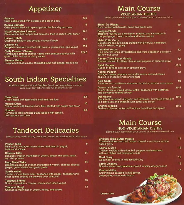 Menu of Flavors Indian Restaurant, Addison, Addison  