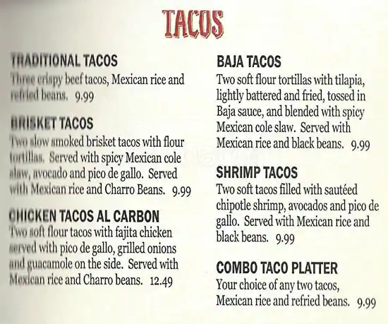 Menu of Mexican Inn Cafe, Burleson, Burleson  