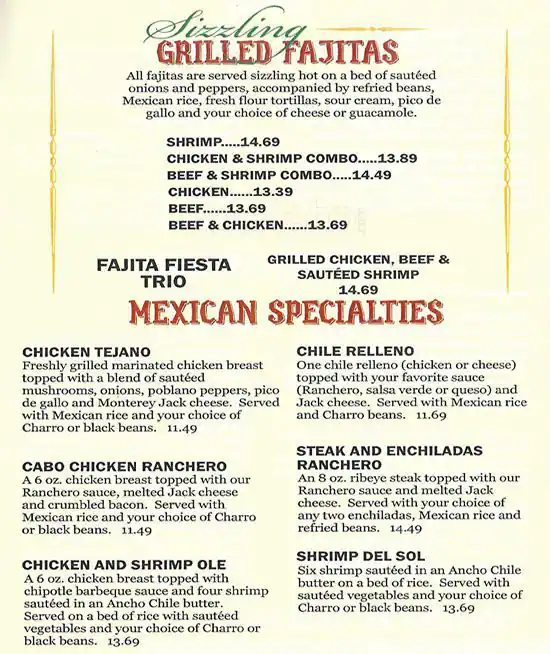 Menu of Mexican Inn Cafe, Burleson, Burleson  