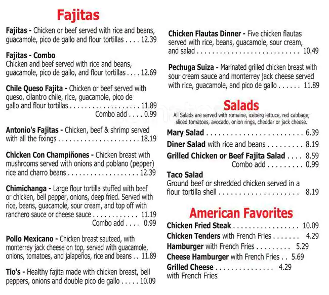 Menu of Antonio's Mexican Restaurant, Burleson, Burleson  