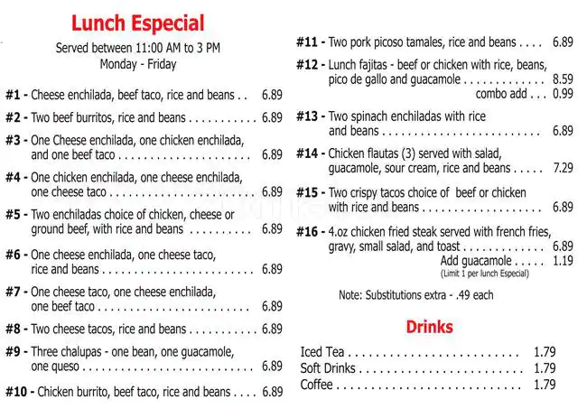 Menu of Antonio's Mexican Restaurant, Burleson, Burleson  
