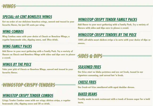 Menu of Wingstop, Crowley, Burleson  