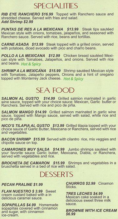 Menu of Nico's Cocina, Carrollton, Carrollton  